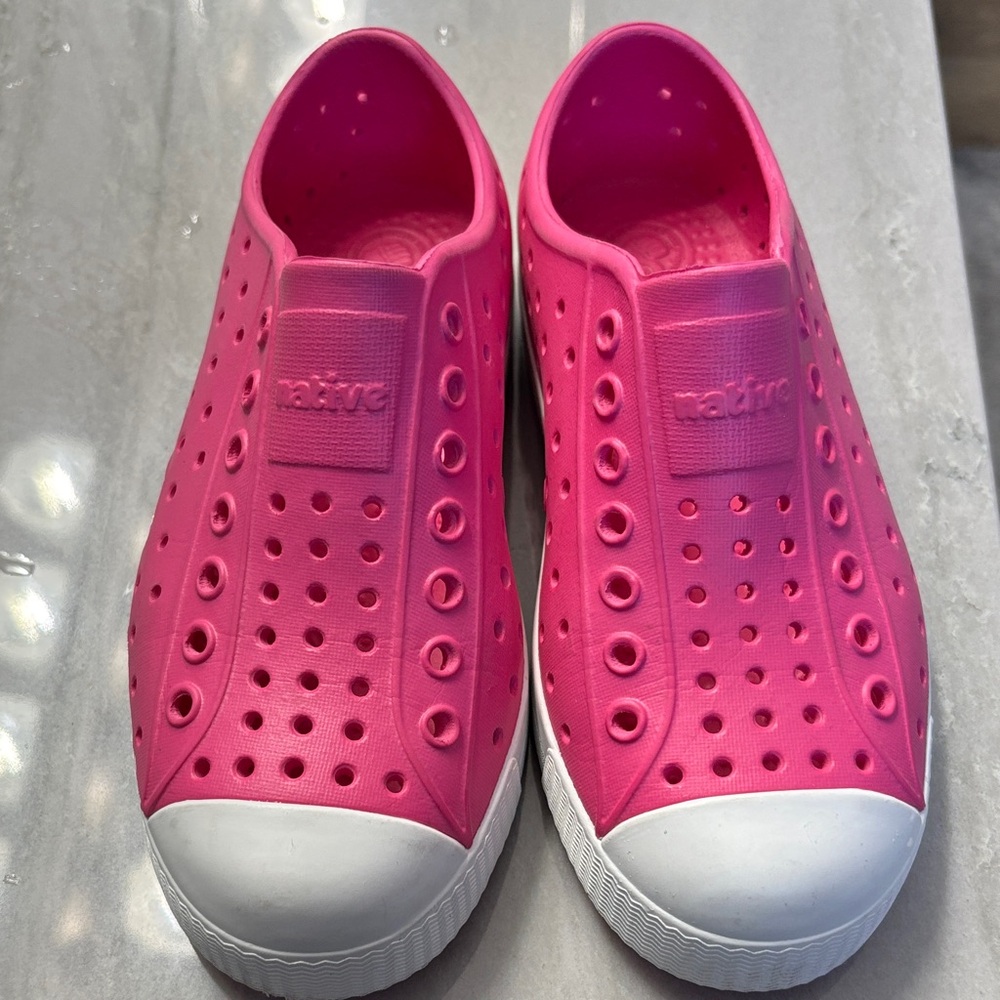 Native Bright Pink Slip-On Shoes with White Soles